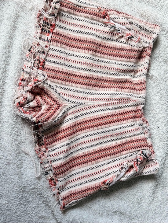Attar’d state Pants - Pink and Cream Striped Crochet Shorts